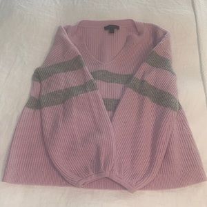 Ann Taylor Purple Sweater with gray stripes and bell sleeves size small